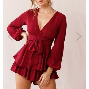 Selfie Leslie Burgundy Long Sleeve Romper
